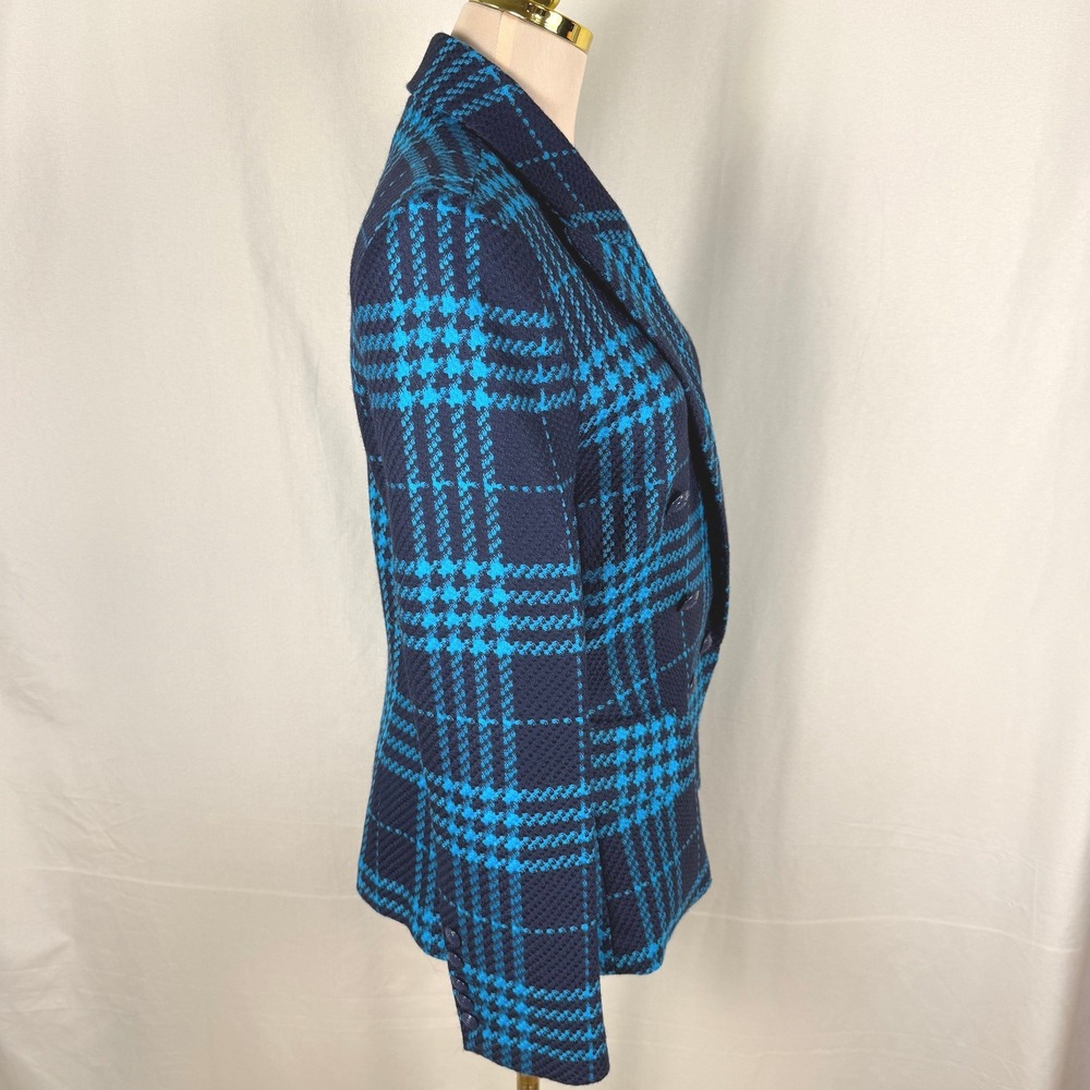 L'Agence Kenzie 100% Wool Teal Blue Plaid Tweed Double Breasted Blazer Sz 2 EUC - Picture 3 of 14